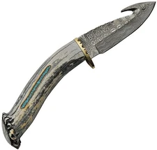 Rite Edge USA Guthook Fixed Knife w / 4.5" Damascus Blade - RU-DHDMB2