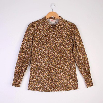 Annie Greenabelle braune geblümte Bluse Damen Größe S Cottagecore Boho Top