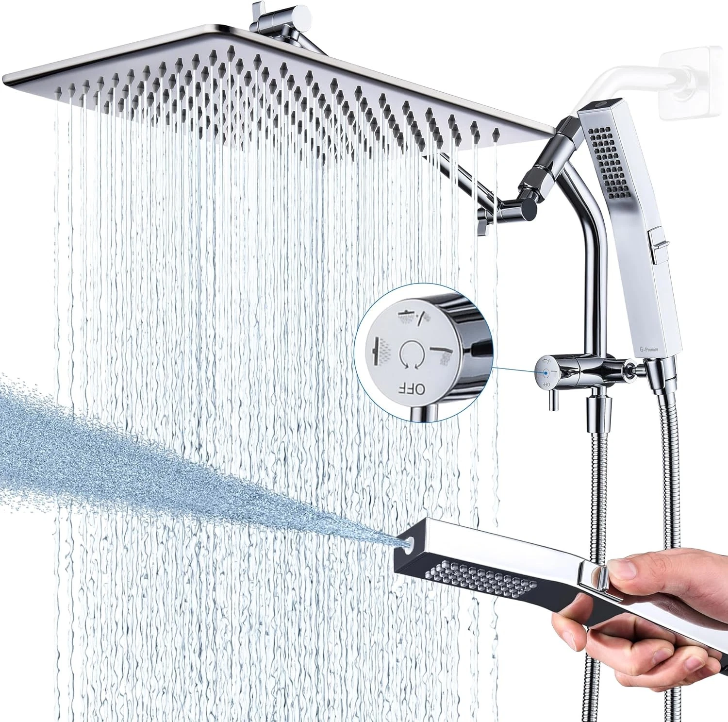G-Promise All Metal 12 Inch Rain Shower Head Handheld