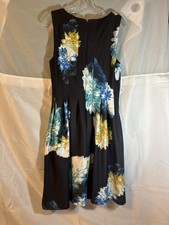 Calvin Klein Dress Womens 10 Black Floral Fit & Flare Panel Sleeveless Stretch