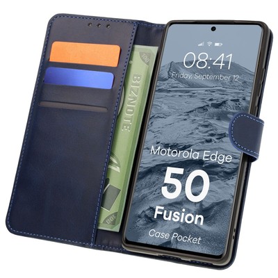 Handyhülle mit Klappe für Motorola Edge 50 Fusion Bizon Flip Case Dunkelblau
