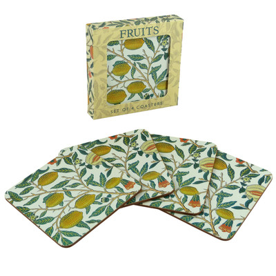 4er Set Untersetzer William Morris Früchte Druck in Präsentationsbox