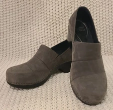 Dansko Women's Tenley Gray Suede Slip-On Stretch Heeled Clogs - Sz 38, US  7.5-8