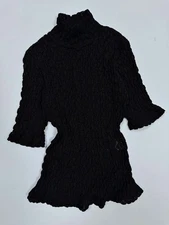 Anna Sui Vintage Black Crinkle Shirred Stretch Lace Top Blouse Y2k Size 44 / M