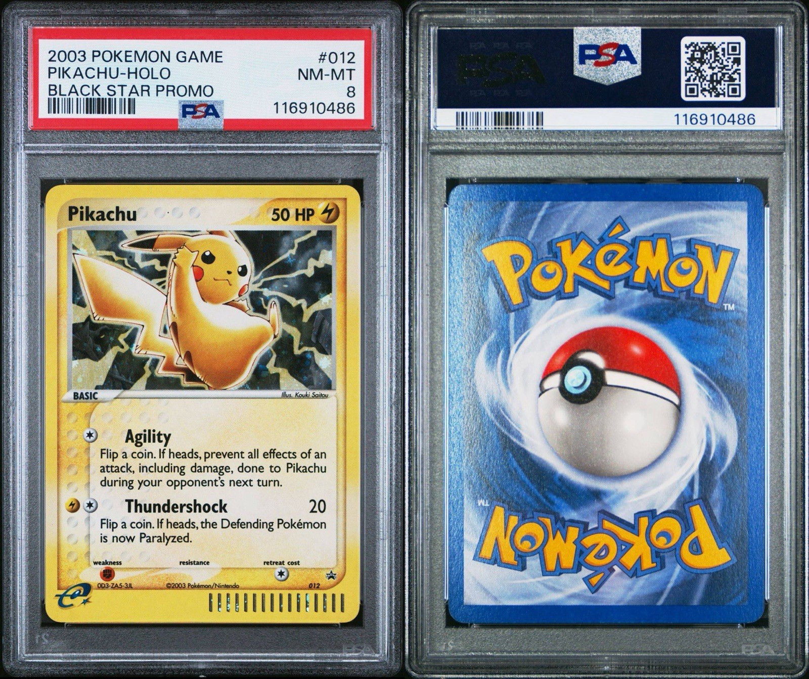 2003 POKEMON BLACK STAR PROMO PIKACHU-HOLO 012 PSA 8 view 3