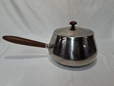 Vintage Mid-century Modern EKCO Eterna Stainless Steel Fondue Pot,  Japan, Wood