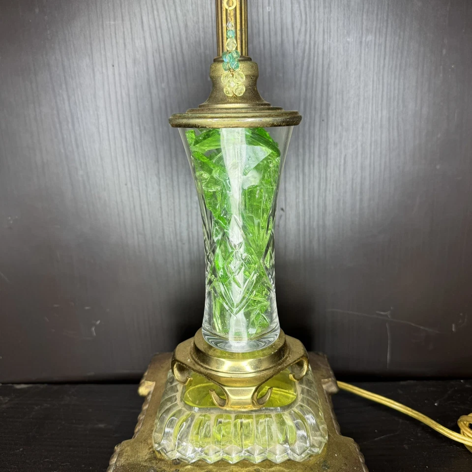 Uranium Glass Table Lamp Custom Build Vintage Art Deco Hollywood Style - Image 4 of 4