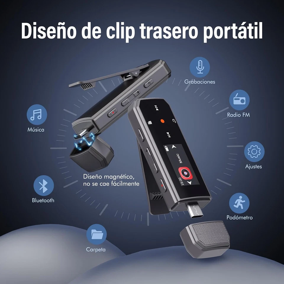 64GB Reproductor MP3 de Bluetooth 5.3 ，Memoria USB Tipo-C y con Clip Portátil, c - Imagen 4 de 4