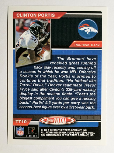 2003 Topps Total Total Topps #TT10 Clinton Portis - Picture 2 of 2