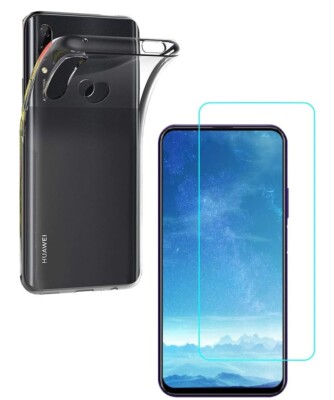 For HUAWEI P SMART Z TEMPERED GLASS SCREEN PROTECTOR + CLEAR SILICONE TPU CASE