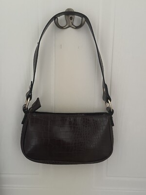 ASOS DESIGN croc effect 90s shoulder bag in chocolate UK
