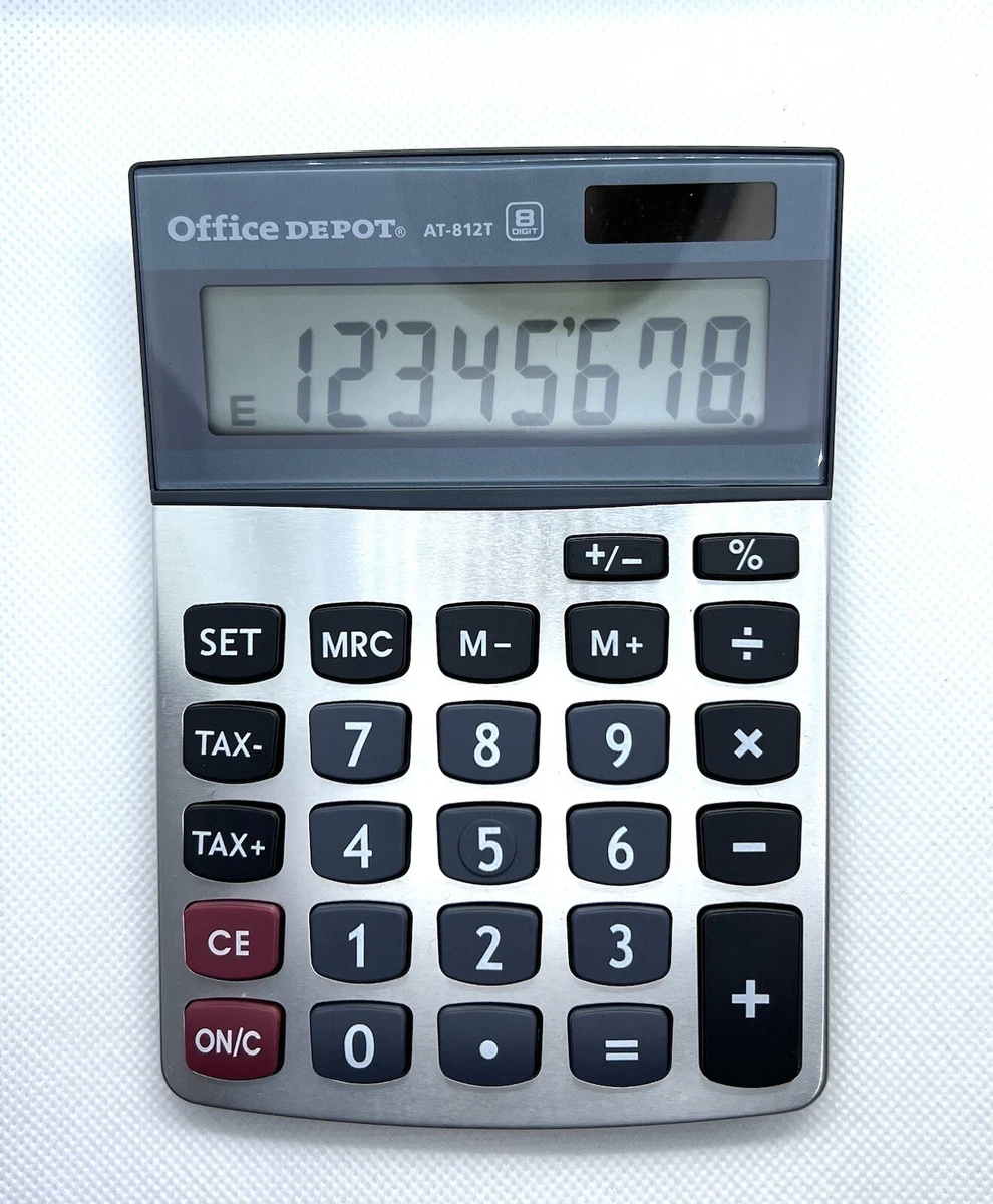 Office Depot Desktop Calculator AT 812T 8 Digit Display Silver Tax Function