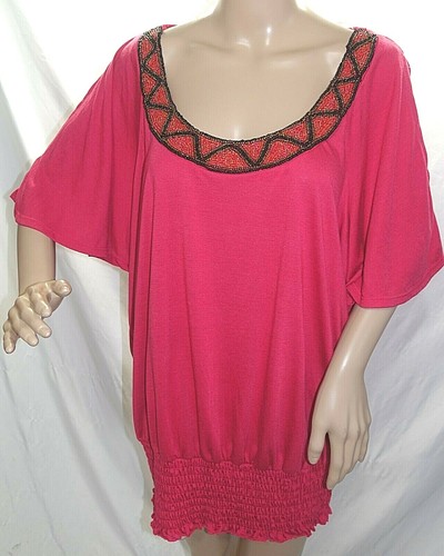 Faded Glory Women Plus Size 3x Crimson Red Beaded Shirt Top Blouse Cami
