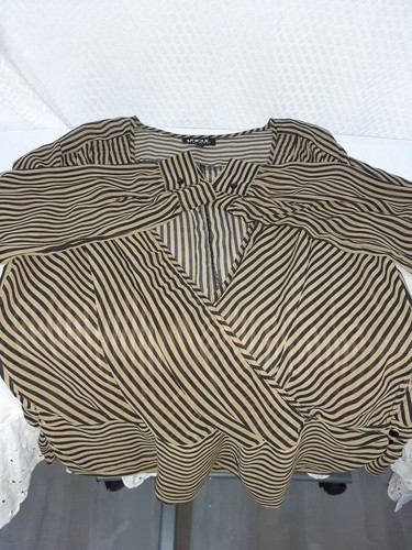Top único de mujer Spectrum verde negro blanco a rayas con botones manga larga talla L - Imagen 8 de 8
