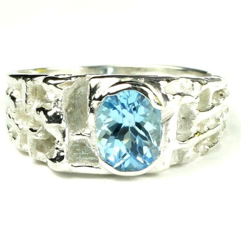 925 Sterling Silver Men's Nugget Ring, Swiss Blue Topaz, SR197 - Picture 1 of 5