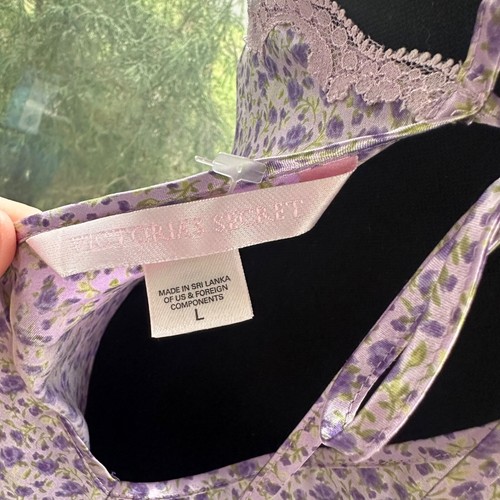 Y2K 00s Victoria's Secret satin purple lavender floral slip lace trim sz L women - Picture 9 of 12