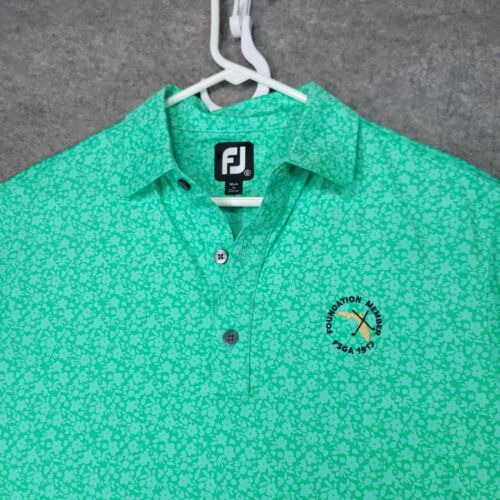 FootJoy Polo Shirt Mens Small Green Golf Logo Short Sleeve Floral - Picture 1 of 12