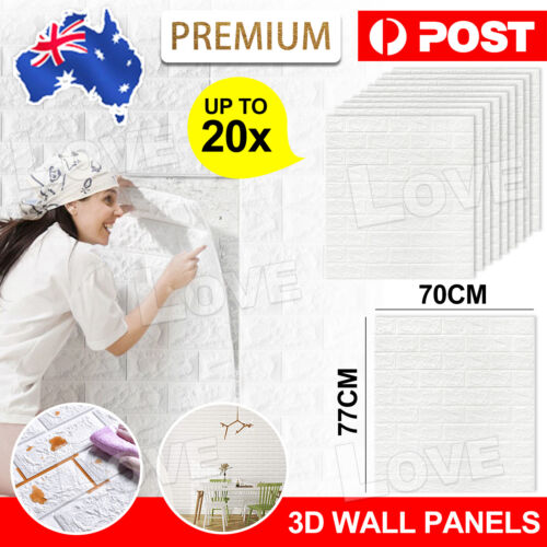 20PCS 3D Wallpaper Wall Panels Self Adhesive Brick Waterproof Stickers 70*77CM