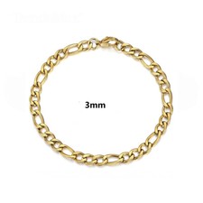 3mm Gold Plated Stainless Steel Figaro Chain Bracelet for Men Women 7/8/9/10inch