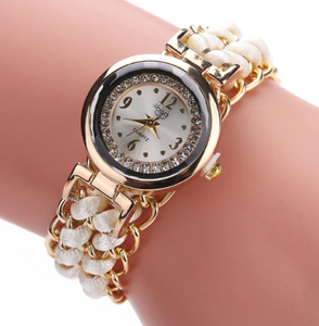 MONTRE FEMME BLANCHE BRACELET MAILLONS DORÉS FERMETURE RÉGLABLE | eBay