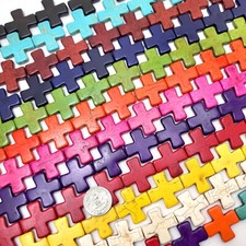 Cross Bead Square Howlite Turquoise 8mm - 45mm Yellow Black White Pink Blue 15"