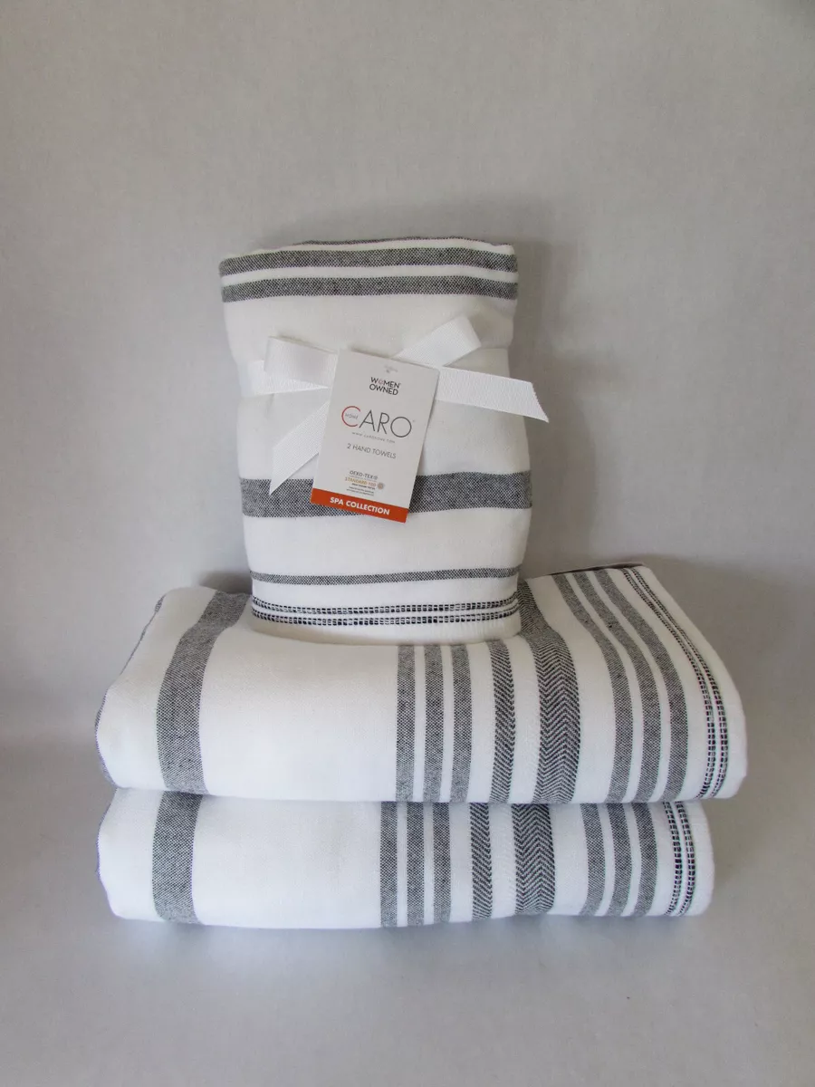 Caro Home 2 Fast Dry Bath & Hand Towels 100% Cotton White Charcoal Soft  30x54