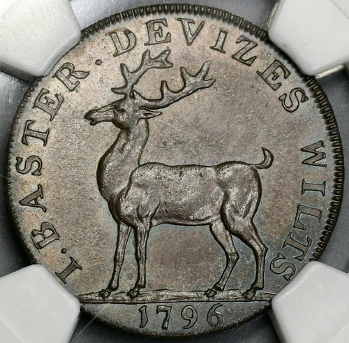 1796 NGC MS 64 Stag Conder 1/2 Penny Token Devizes D&H 2A POP 3/0 (21083101C) - Picture 2 of 6