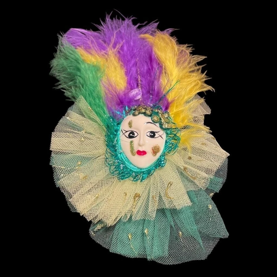 Broche de Carnaval Máscara Facial Emplumada Mardi Gras Colorido Retro Fiesta Festival Foto 4 de 4