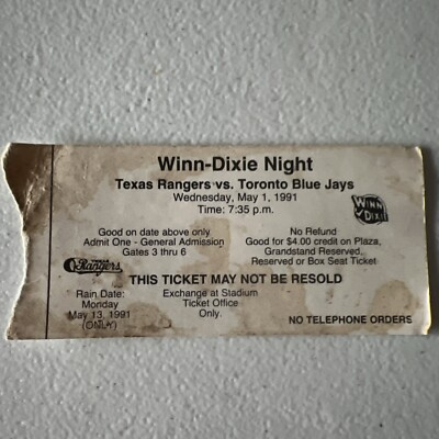 #ad Nolan Ryan 7th No Hitter Baseball Game Ticket Stub May 1st 1991 Winn Dixie Night $99.95