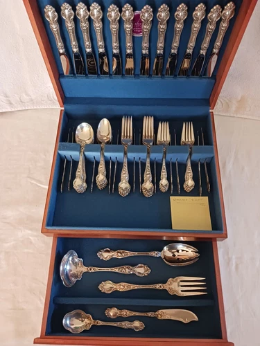 77 Piece Wallace Violet Sterling Silver Flatware Set No Monogram