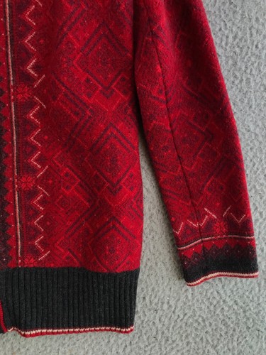Eddie Bauer Jacket Youth TL Large Red Full Zip Pockets Logo 100% Wool Fair Isle - Picture 6 of 18