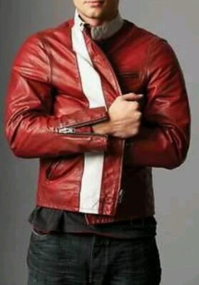 GAP PRODUCT RED LEATHER S M L XL XXL CAFE RACER VTG MOTORCYCLE BIKER JACKET Bono