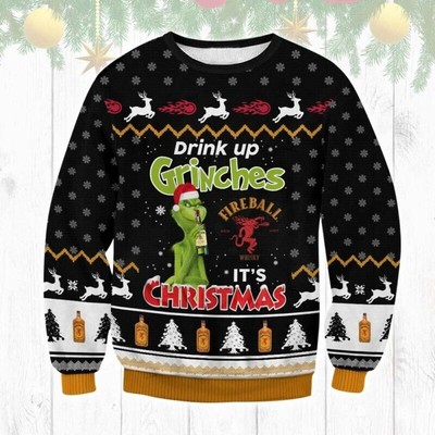 Fireball Drink Up Grinches Ugly Sweater All Size Xs-5Xl