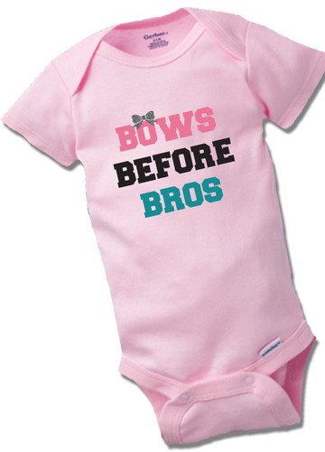 Bows Before Bros Onesies Baby Gift Funny Cute Aunt Reveal Girl Clothes Glitter - Picture 2 of 4