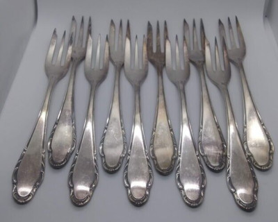 Wellner Germany Patent 90 Silverplate WLN4 Mozart Set of 10 SALAD FORKS 7 1/4''