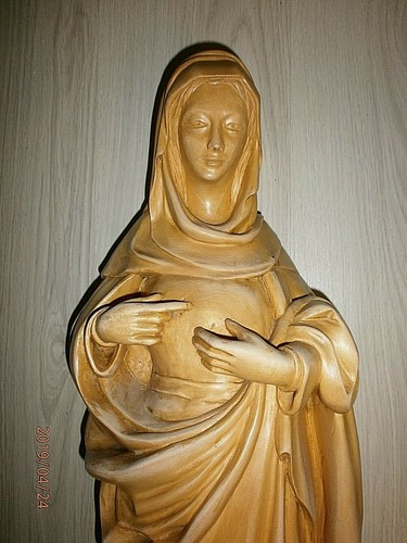 ANCIENNE STATUE RELIGIEUX/BOIS/XXème/LA VIERGE SACRE-COEUR/H.77cm/EGLISE/MADONNA - Picture 9 of 10