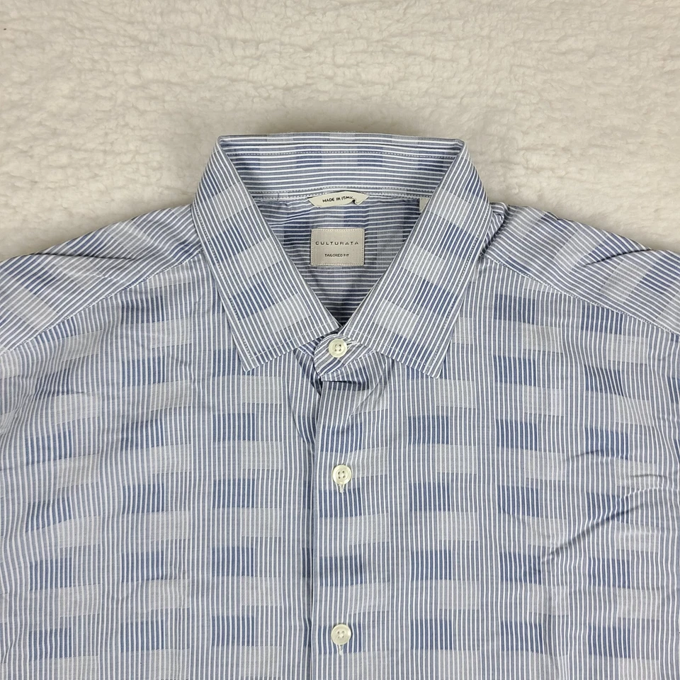 Рубашка мужская Culturata 17,5 / 44 / XL синяя геометрическая покрой платье на пуговицах - Изображение 3 из 4