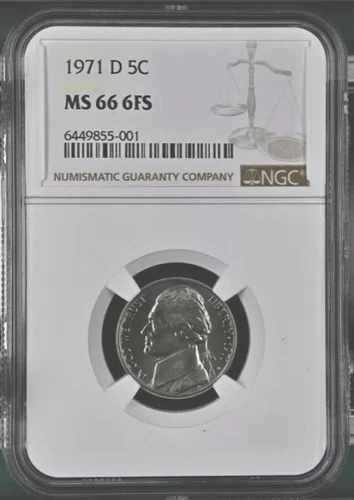 1971 D Jefferson Nickel 5c MS66 6FS NGC Pop 18 Only 13 Higher - Bright Coin