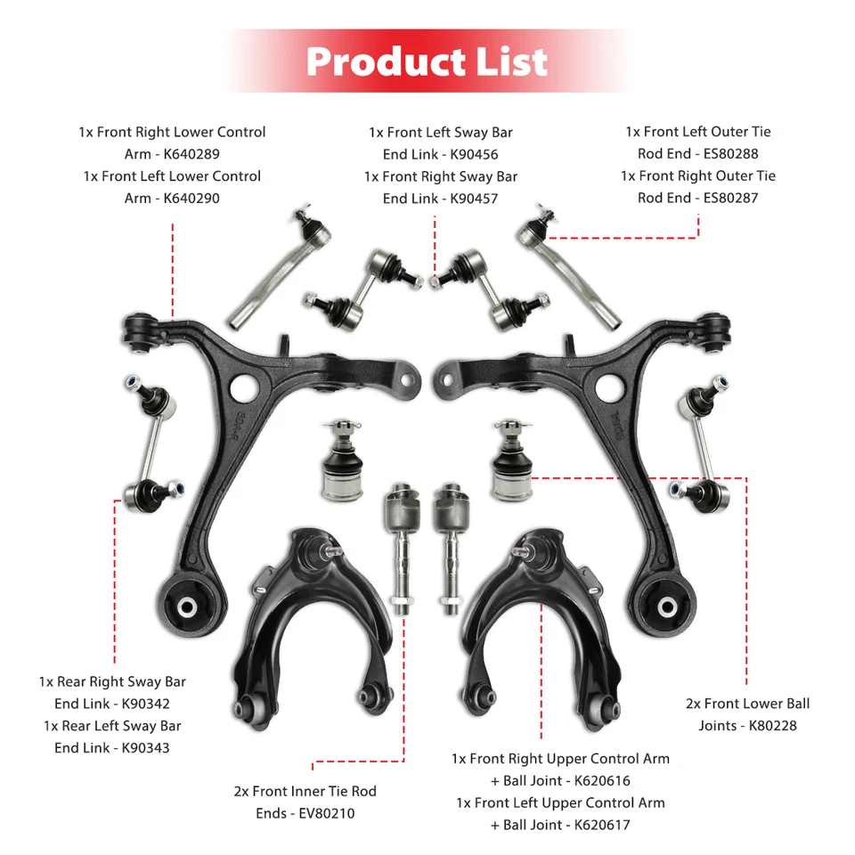 Kit de brazo de control de suspensión delantera de 14 piezas para Honda Accord 2003-2007 Acura TSX Foto 3 de 4