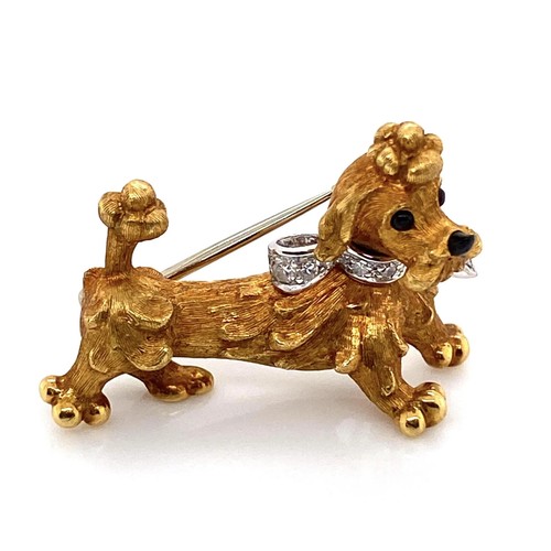 18K YG CARTIER Italy Dog Brooch Revolving Head Onyx & Diamond Collar 9.8g, c1970 - Picture 1 of 9