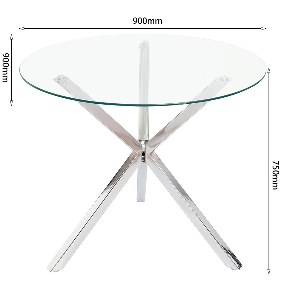 Round Glass Dining Table with 4/2 Chairs Office Home Living Room Kitchen Seats - Image 4 of 4