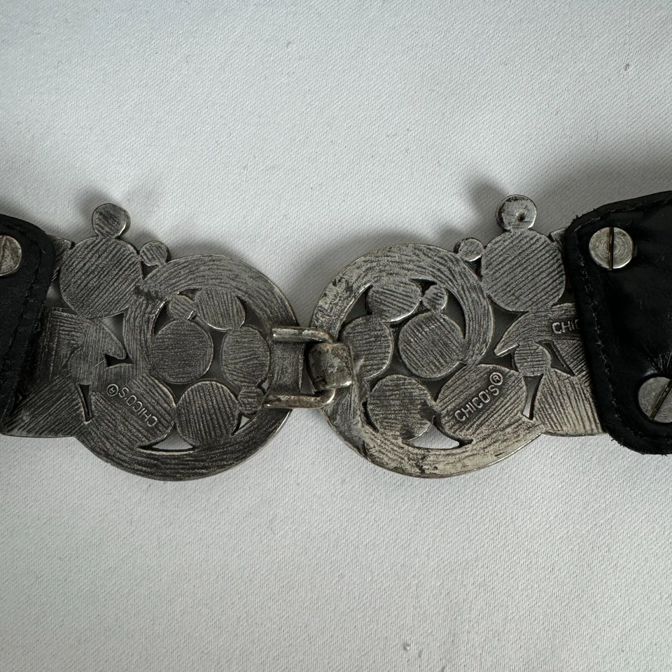 Chico's 弹力腰带多色上釉扣 20 世纪 70 年代波西米亚时尚配件 — 第 3/4 张图片