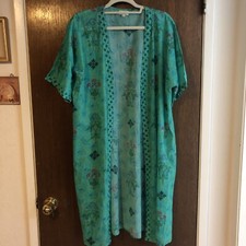 world market green red floral kimono sleeves open cardigan duster one size