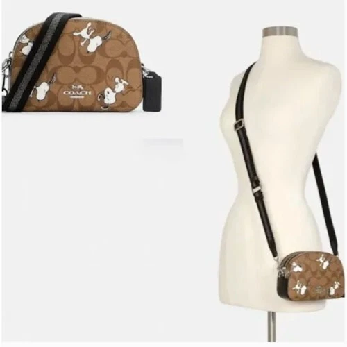 Raro nuovo con etichetta!!COACH Peanuts Snoopy Mini Serena Tracolla in Tela Firmata