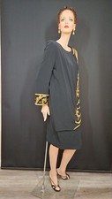 BOB MACKIE Evening Size 14 Black Gold Beaded Vintage Dress Gown