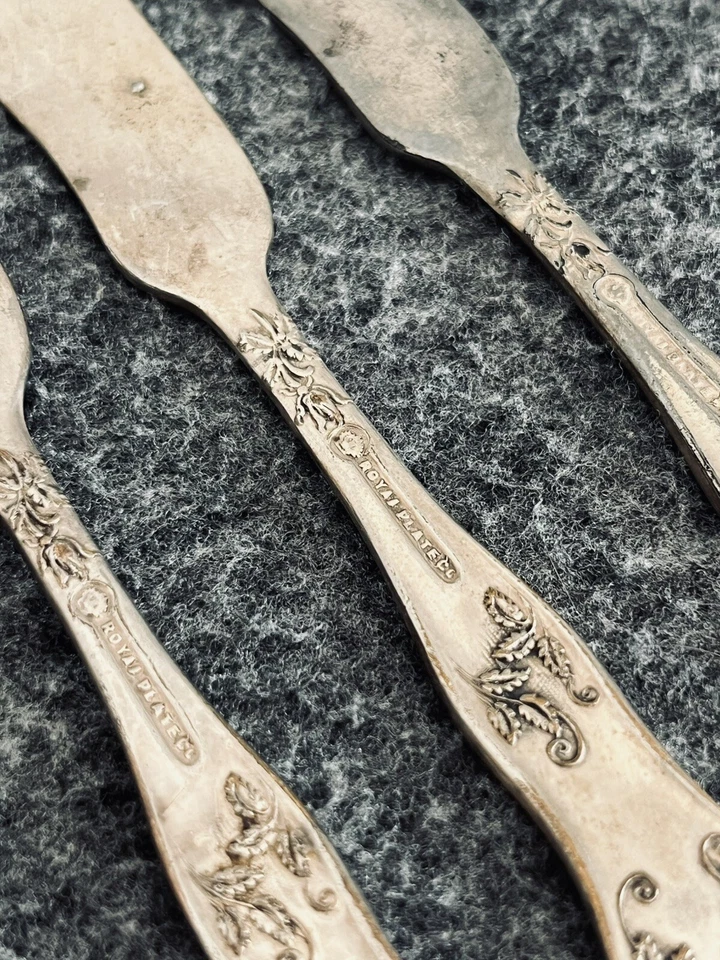 Juego de 3 esparcidores de mantequilla de mango plano plateado Oneida Royal Plate Co 5 1/2" Foto 4 de 4