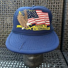 Vintage Born to Be an American Trucker Hat Blue Adjustable Mesh Back Rope String