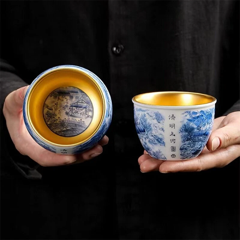 Taza de té dorada pintada a mano cordero graso jade porcelana taza maestra taza de té Pu'er Foto 2 de 4