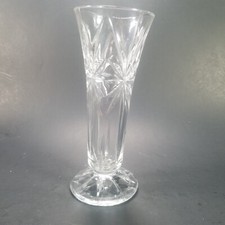 Vase Clear Cut Crystal Starburst Pattern 7 1/4 Inch Tall Round Pedestal Base