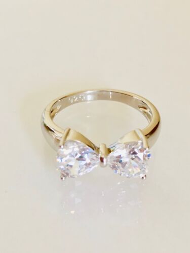Anello in zirconi cubici trasparenti argento sterling 925 taglio fiocco tutte le taglie - Foto 6 di 12